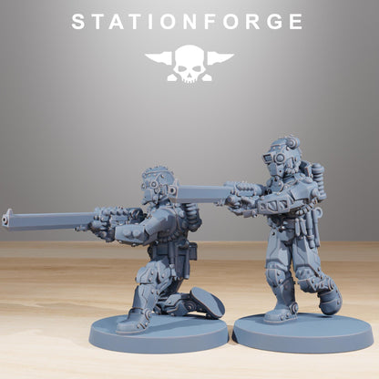 Scavenger Security Patrol, Space Techno-bots, modular Sci-Fi warriors by STATIONFORGE, Sci-Fi Wargames Cyber-themed Grimdark miniatures