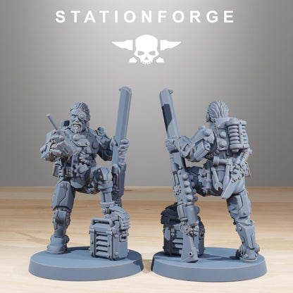 Scavenger Security Patrol, Space Techno-bots, modular Sci-Fi warriors by STATIONFORGE, Sci-Fi Wargames Cyber-themed Grimdark miniatures