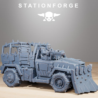 Orkaz Party Wagon, Space-Faring Orkish Menace Sculpted by STATIONFORGE, Grimdark Compatible, Sci-Fi Wargame Scale