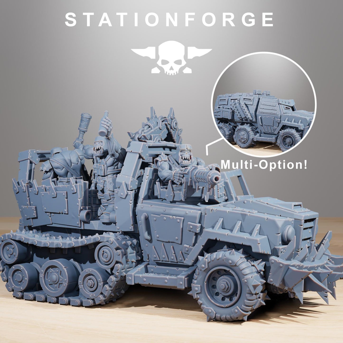 Orkaz Party Wagon, Space-Faring Orkish Menace Sculpted by STATIONFORGE, Grimdark Compatible, Sci-Fi Wargame Scale
