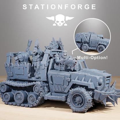 Orkaz Party Wagon, Space-Faring Orkish Menace Sculpted by STATIONFORGE, Grimdark Compatible, Sci-Fi Wargame Scale