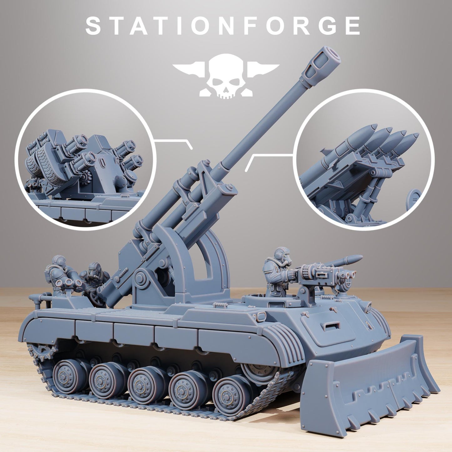 GrimGuard Mobile Artillery Modular Sci-Fi Guardsmen Vehicle by STATIONFORGE, Sci-fi Wargames Proxy, Imperial Guard Transport Truck