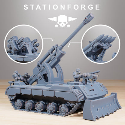 GrimGuard Mobile Artillery Modular Sci-Fi Guardsmen Vehicle by STATIONFORGE, Sci-fi Wargames Proxy, Imperial Guard Transport Truck