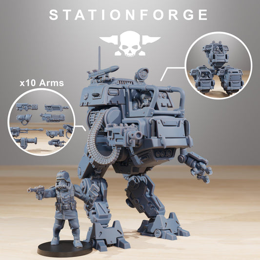GrimGuard Walker Mk1, Modular Sci-Fi Guardsmen Vehicle by STATIONFORGE, Sci-fi Wargames Proxy, Imperial Guard Combat Walker