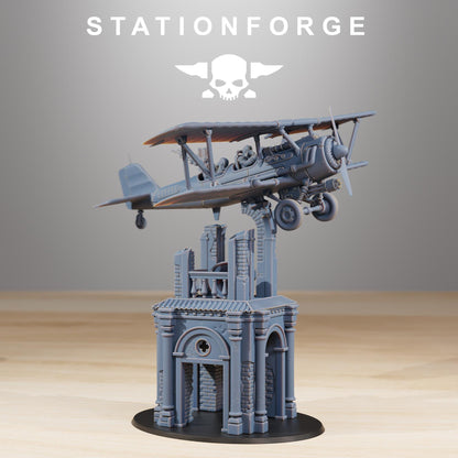 GrimGuard SF-14A Biplane, Modular Sci-Fi Guardsmen Airplane by STATIONFORGE, Sci-fi Wargames Proxy, Imperial Guard Biplane.