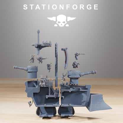 Gobs Short Pearl Battle Ship, Space-Faring Orkish Menace Sculpted by STATIONFORGE, Grimdark Compatible, Sci-Fi Wargame Scale