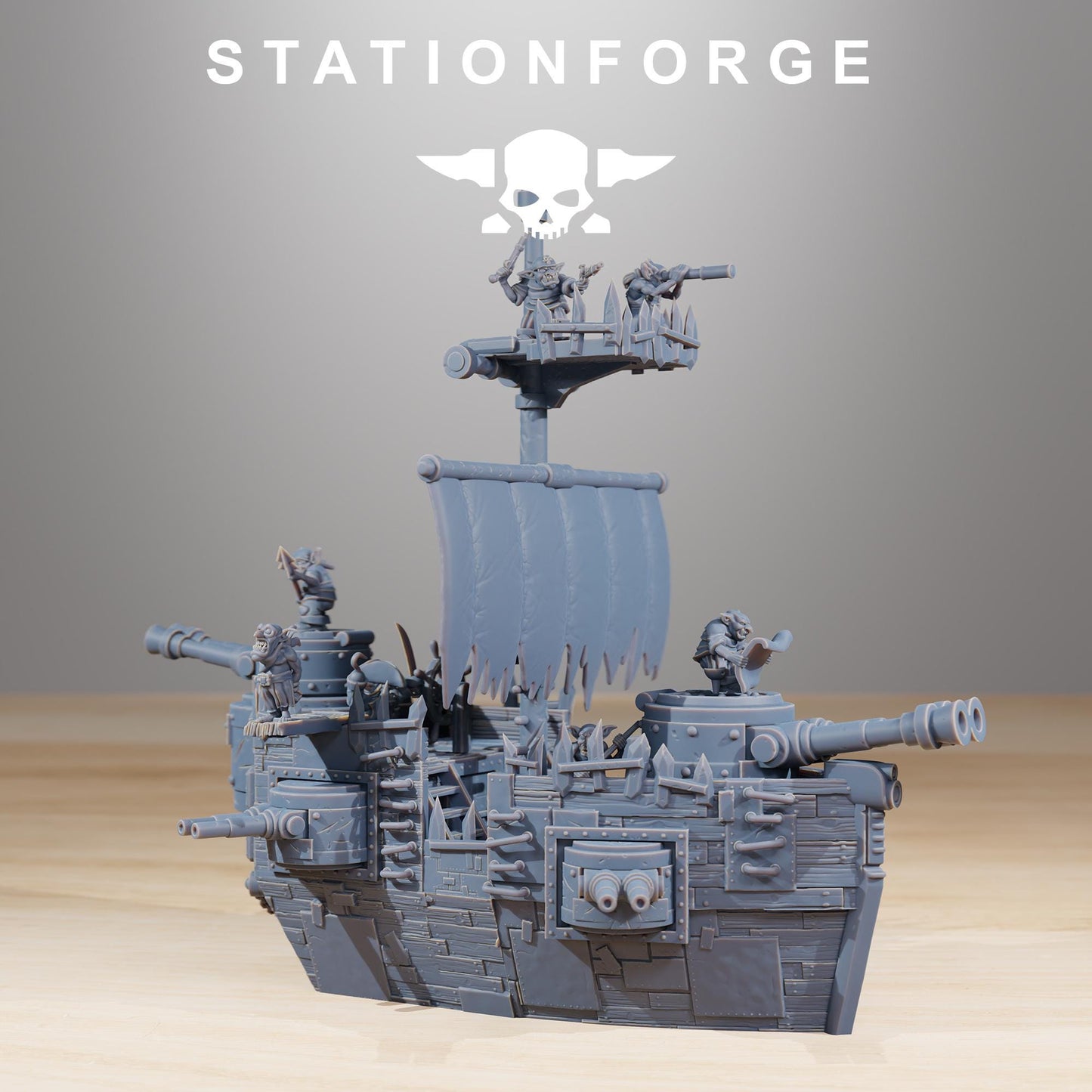 Gobs Short Pearl Battle Ship, Space-Faring Orkish Menace Sculpted by STATIONFORGE, Grimdark Compatible, Sci-Fi Wargame Scale