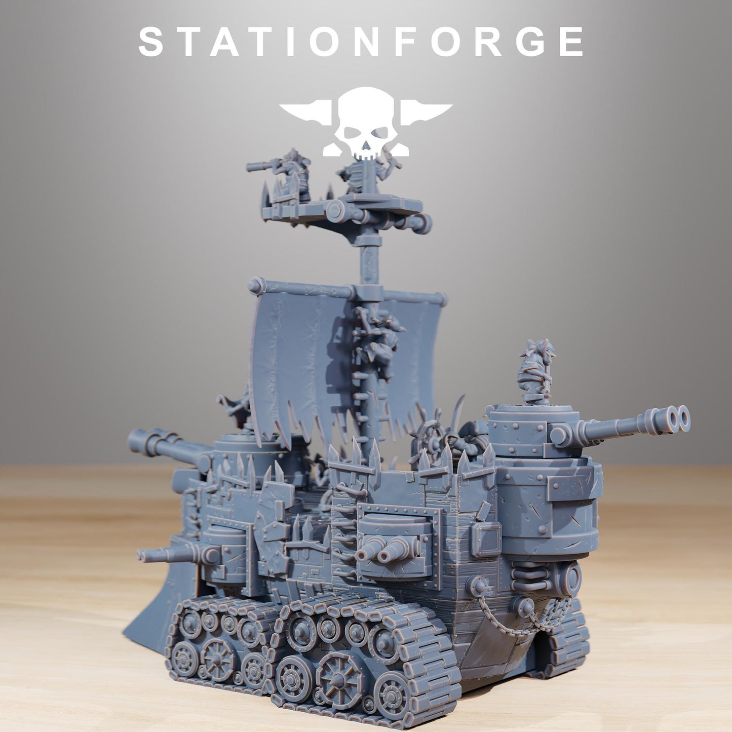 Gobs Short Pearl Battle Ship, Space-Faring Orkish Menace Sculpted by STATIONFORGE, Grimdark Compatible, Sci-Fi Wargame Scale