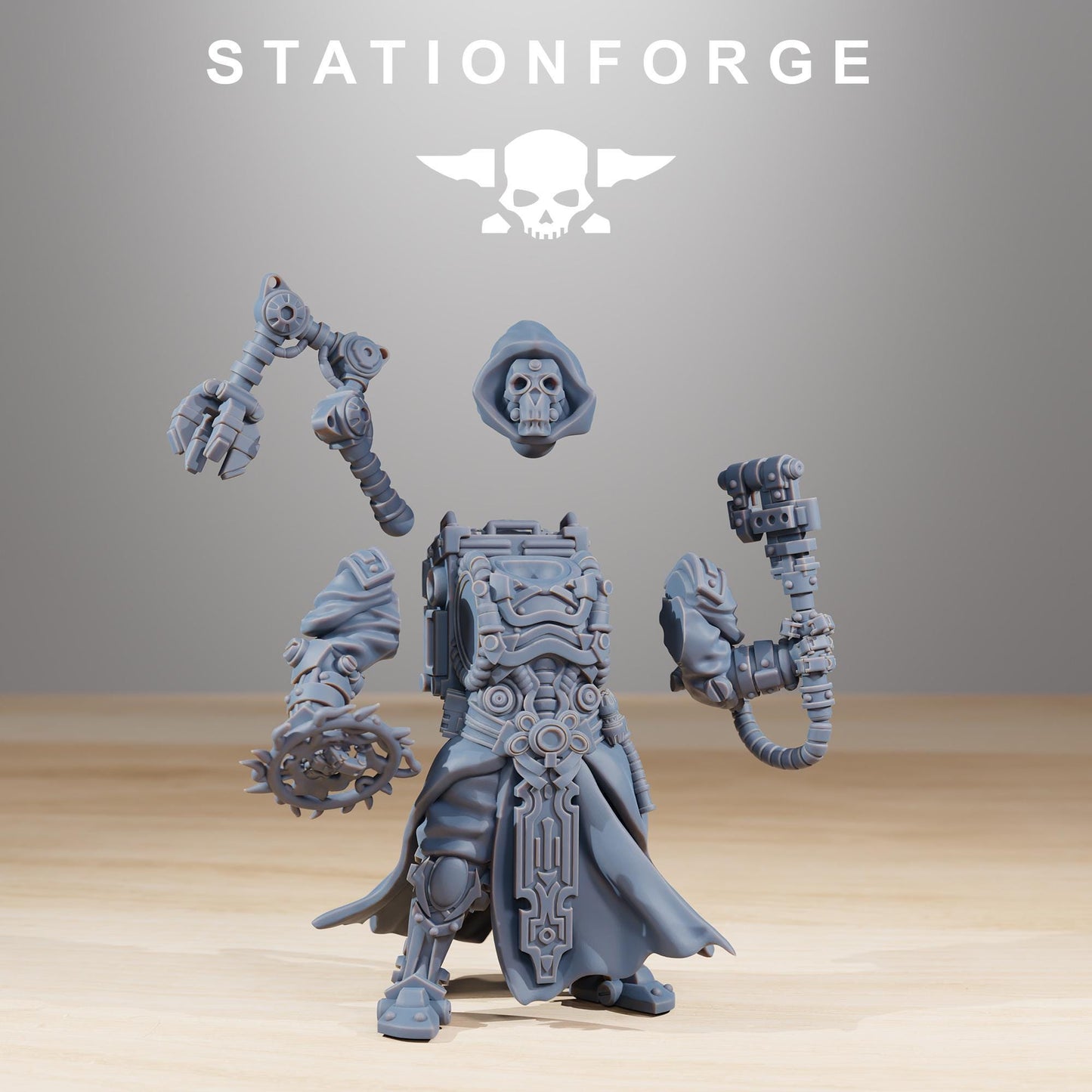 Scavenger Techno Priest, Space Techno-bots, modular Sci-Fi warriors by STATIONFORGE, Sci-Fi Wargames Cyber-themed Grimdark miniatures