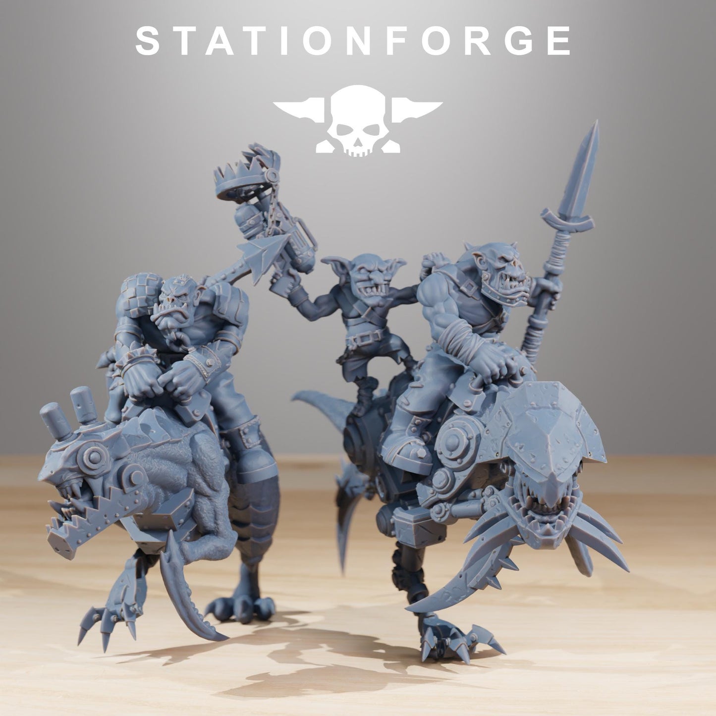 Orkaz Beast Riders, Space-Faring Orkish Menace Sculpted by STATIONFORGE, Grimdark Compatible, Sci-Fi Wargame Scale