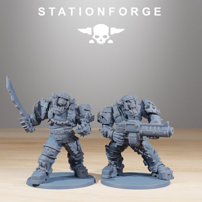 Orkaz Berserkers, Space-Faring Orkish Menace Sculpted by STATIONFORGE, Grimdark Compatible, Sci-Fi Wargame Scale