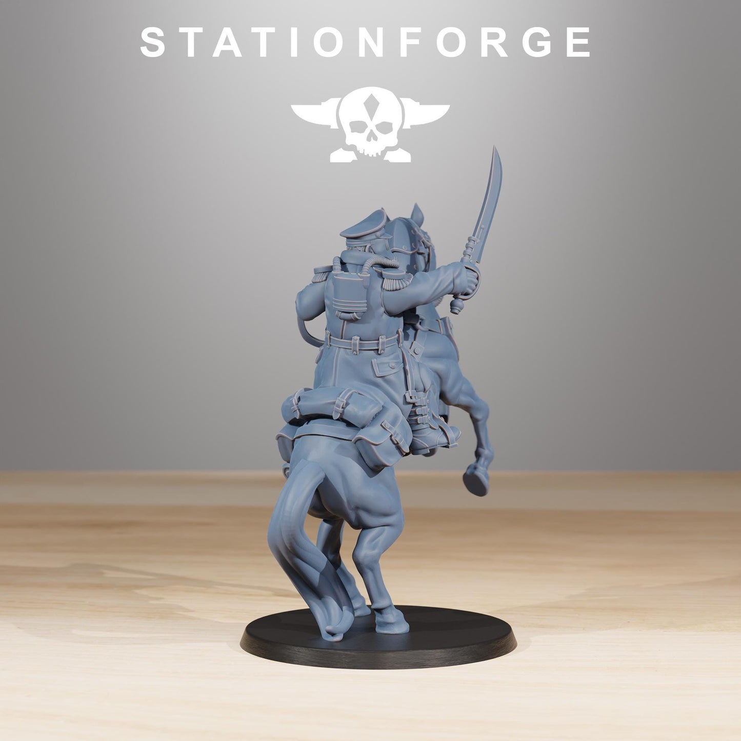 GrimGuard Cavalry Captain, Death Korps Proxy, Sci-Fi Wargames Miniatures by STATIONFORGE
