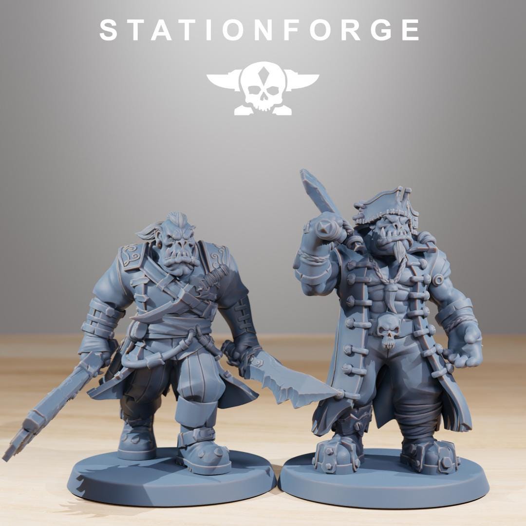 Orkaz Pirates, Space-Faring Orkish Menace Sculpted by STATIONFORGE, Grimdark Compatible, Sci-Fi Wargame Scale