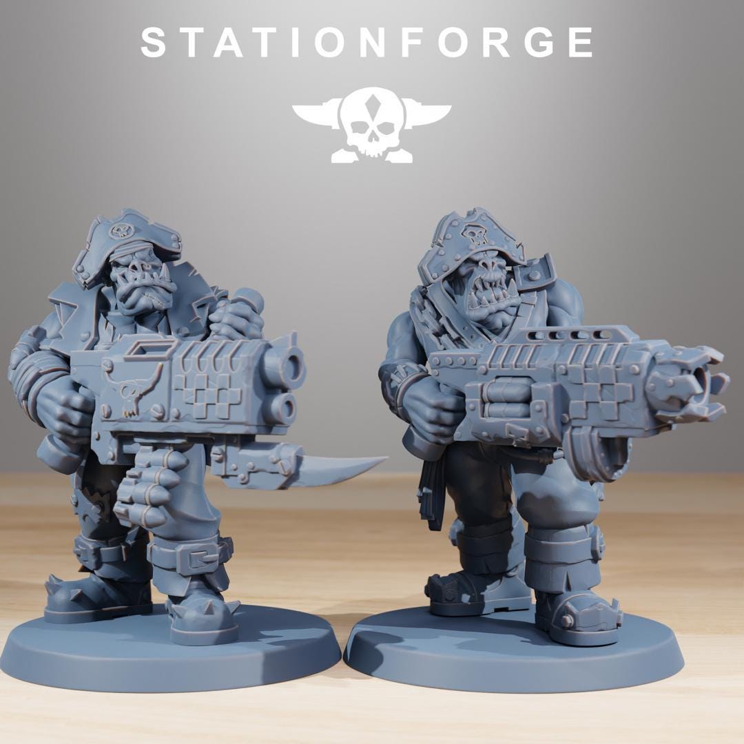 Orkaz Pirates, Space-Faring Orkish Menace Sculpted by STATIONFORGE, Grimdark Compatible, Sci-Fi Wargame Scale