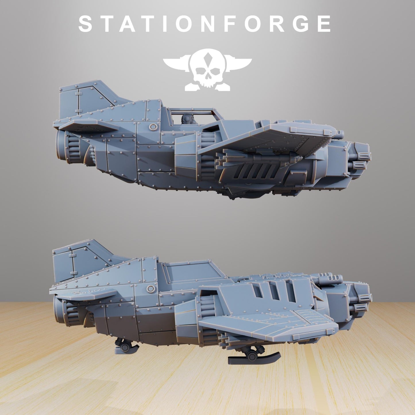 GrimGuard SF-19A Fighter Plane, Modular Sci-Fi Guardsmen Warplane by STATIONFORGE, Sci-fi Wargames Proxy, Imperial Guard Transport