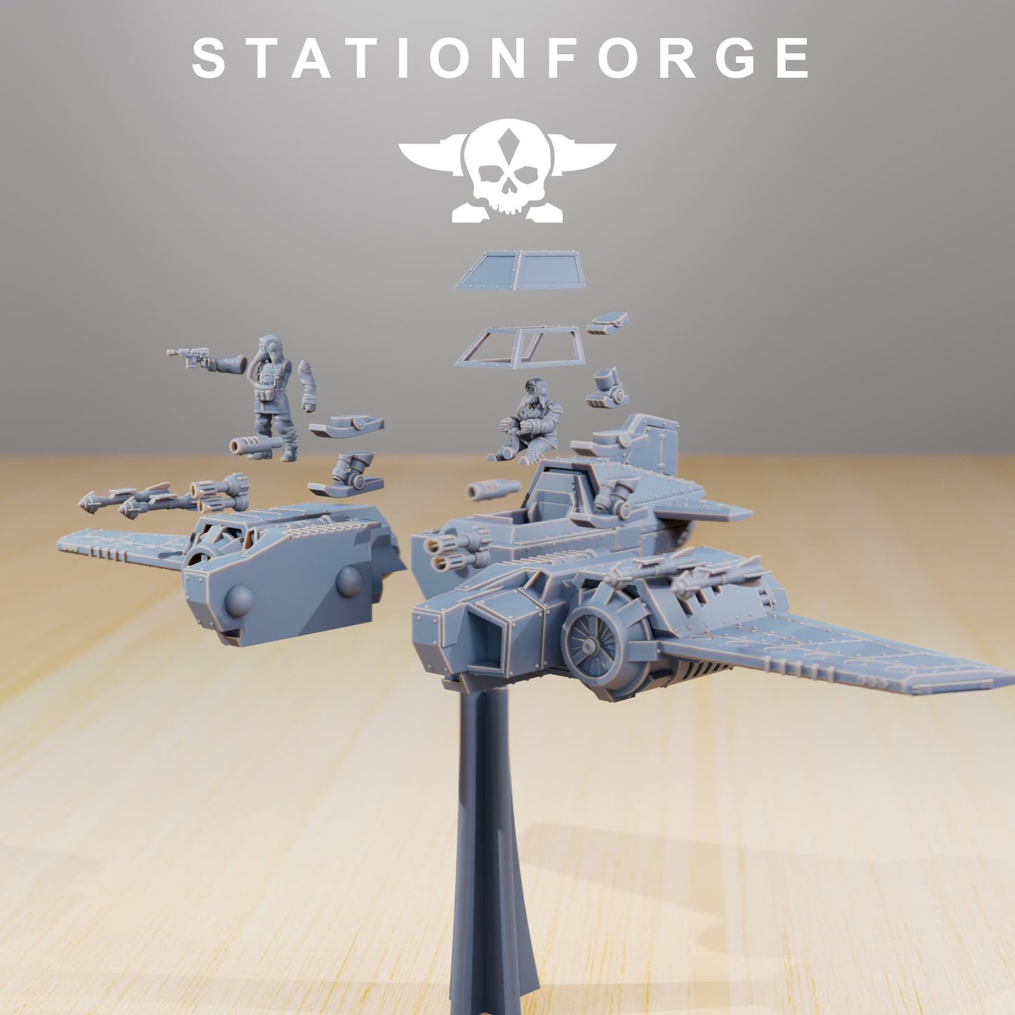 GrimGuard SF-19A Fighter Plane, Modular Sci-Fi Guardsmen Warplane by STATIONFORGE, Sci-fi Wargames Proxy, Imperial Guard Transport