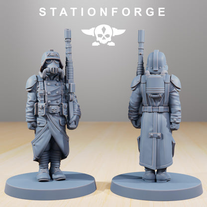 Grimguard Marching Poses, Death Korps Proxy, Sci-Fi Wargames Miniatures by STATIONFORGE