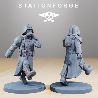 Grimguard Marching Poses, Death Korps Proxy, Sci-Fi Wargames Miniatures by STATIONFORGE