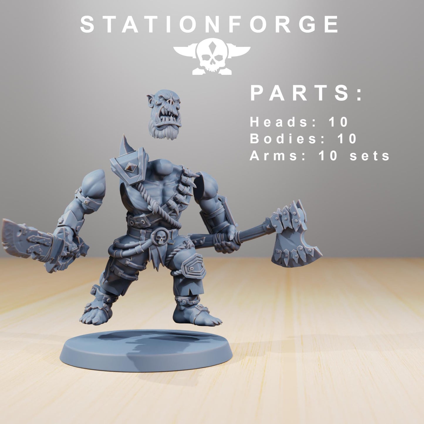 Orkaz Strappaz, Space-Faring Orkish Menace Sculpted by STATIONFORGE, Grimdark Compatible, Sci-Fi Wargame Scale