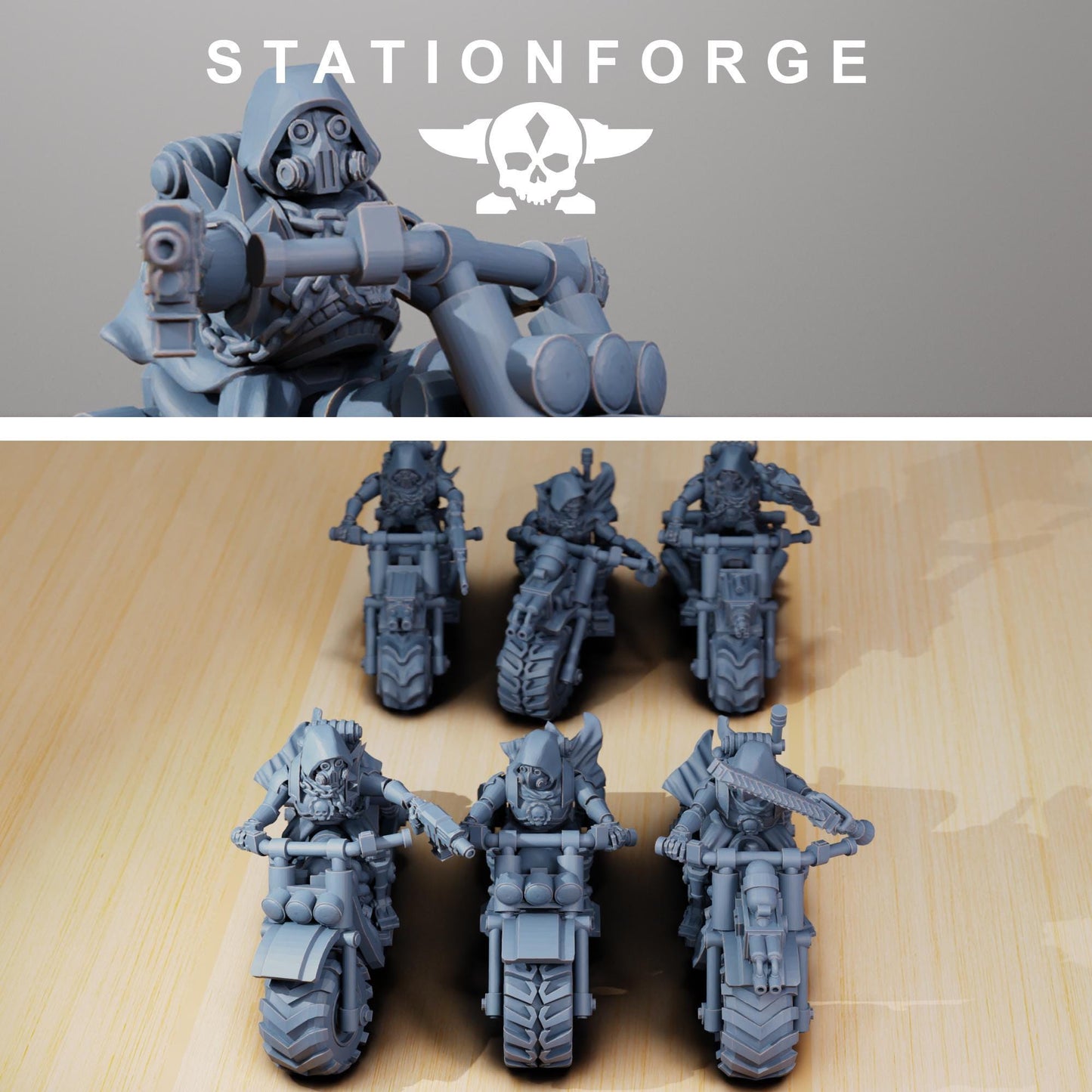 Scavenger Bikers, Space Techno-bots, modular Sci-Fi warriors by STATIONFORGE, Sci-Fi Wargames Cyber-themed Grimdark miniatures