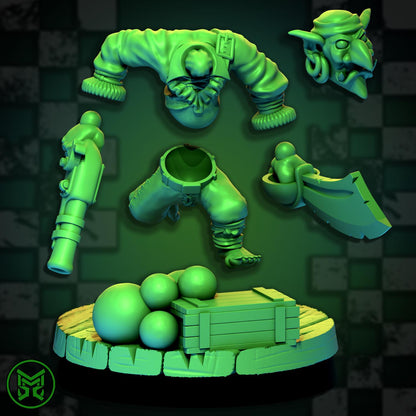 Modular Pirate Gobbos - set 1, Space-Faring Orkish Menace Sculpted by Mekka Miniatures, Grimdark Compatible, Scaled for Miniature Wargames