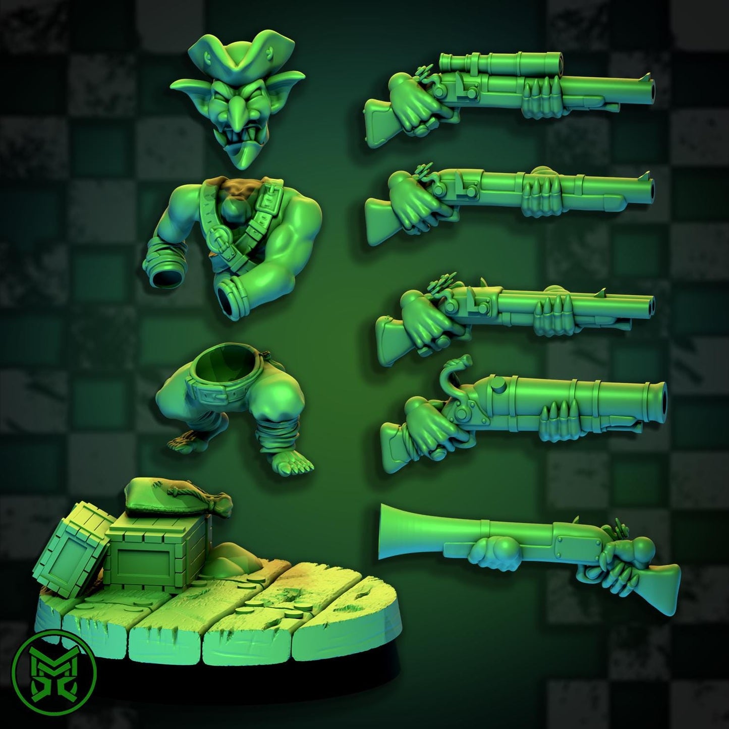 Modular Pirate Gobbos - set 1, Space-Faring Orkish Menace Sculpted by Mekka Miniatures, Grimdark Compatible, Scaled for Miniature Wargames