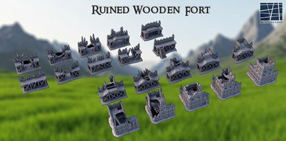 Ruined Wooden Fort - Tabletop Terrain - 28 MM, Tabletop 3D Printed Terrain by MiniatureLand, Perfect for Wargaming and RPGs