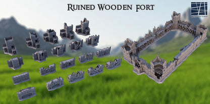 Ruined Wooden Fort - Tabletop Terrain - 28 MM, Tabletop 3D Printed Terrain by MiniatureLand, Perfect for Wargaming and RPGs