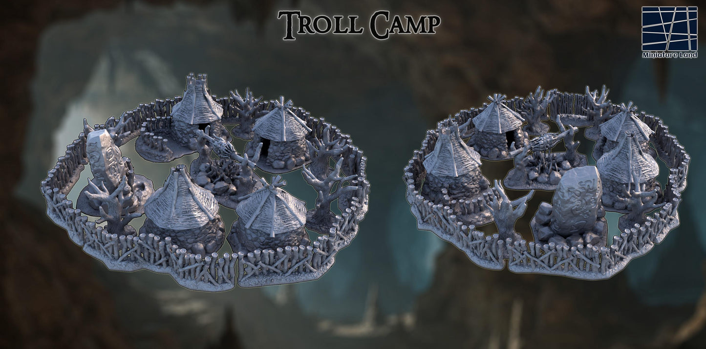Troll Camp - Tabletop Terrain - 28 MM, Tabletop 3D Printed Terrain by MiniatureLand, Perfect for Wargaming and RPGs