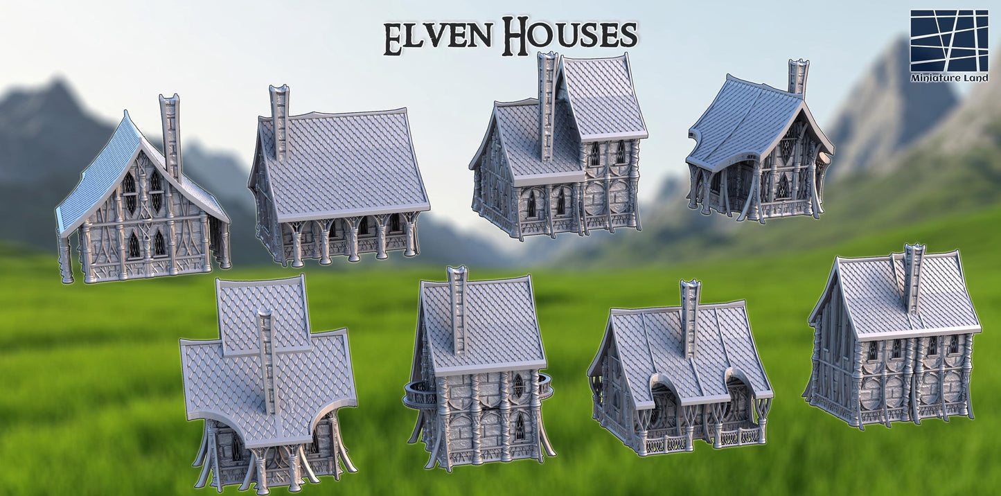 Elven Houses - Tabletop Terrain - 28 MM, Tabletop 3D Printed Terrain by MiniatureLand, Perfect for Wargaming and RPGs