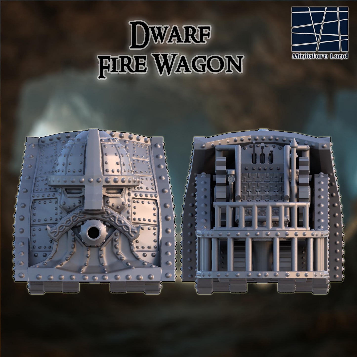 Dwarf Fire Wagon - Tabletop Terrain - 28 MM, Tabletop 3D Printed Terrain by MiniatureLand, Perfect for Wargaming and RPGs