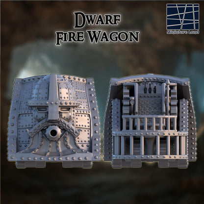 Dwarf Fire Wagon - Tabletop Terrain - 28 MM, Tabletop 3D Printed Terrain by MiniatureLand, Perfect for Wargaming and RPGs