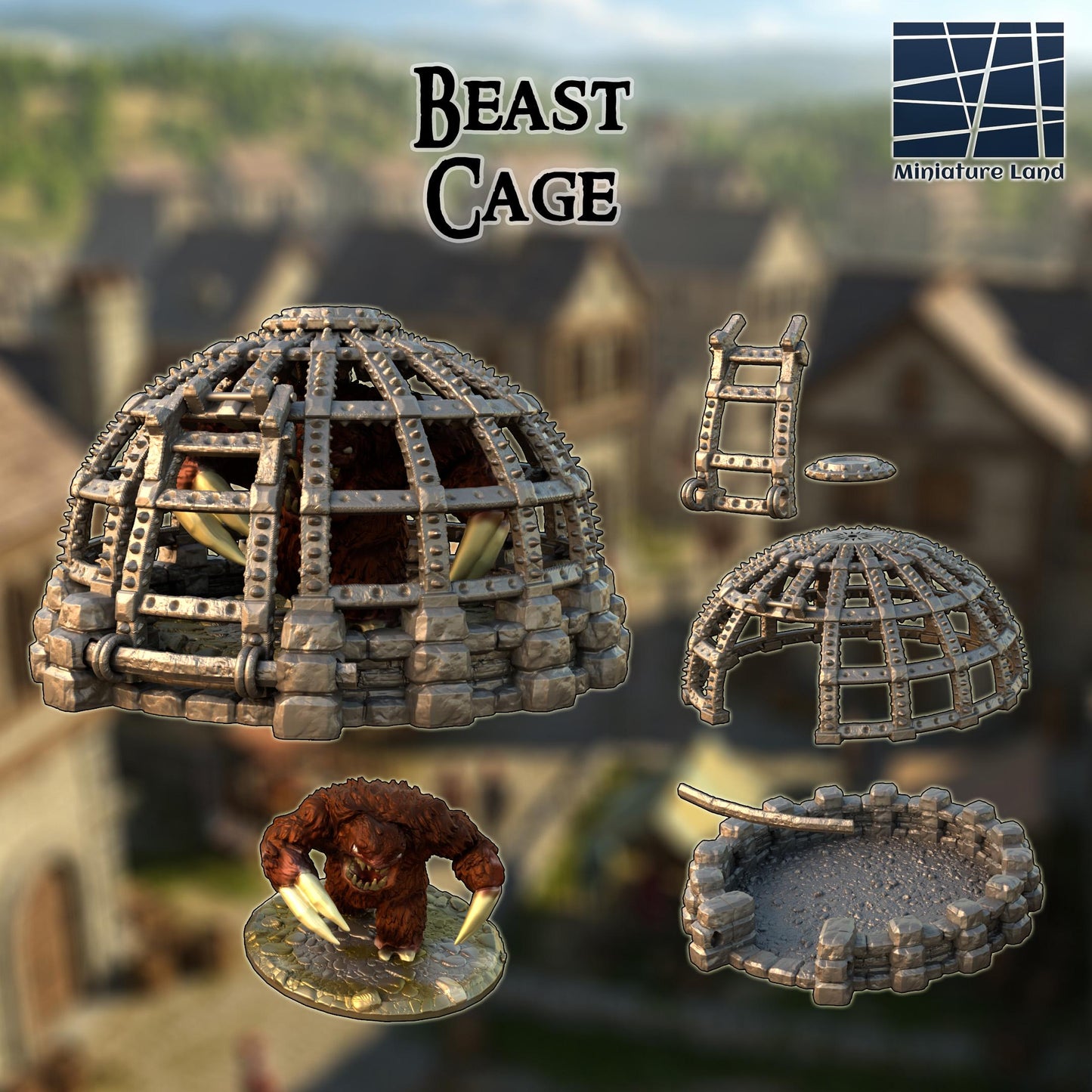 Beast Cage - Tabletop Terrain - 28 MM, Tabletop 3D Printed Terrain by MiniatureLand, Perfect for Wargaming and RPGs