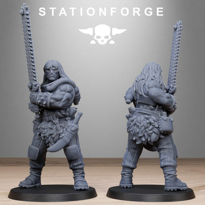 Techno Savage Barbarians, Chaos Worshipper Sci-Fi Wargames Miniatures by STATIONFORGE, Corrupted Imperial Guard