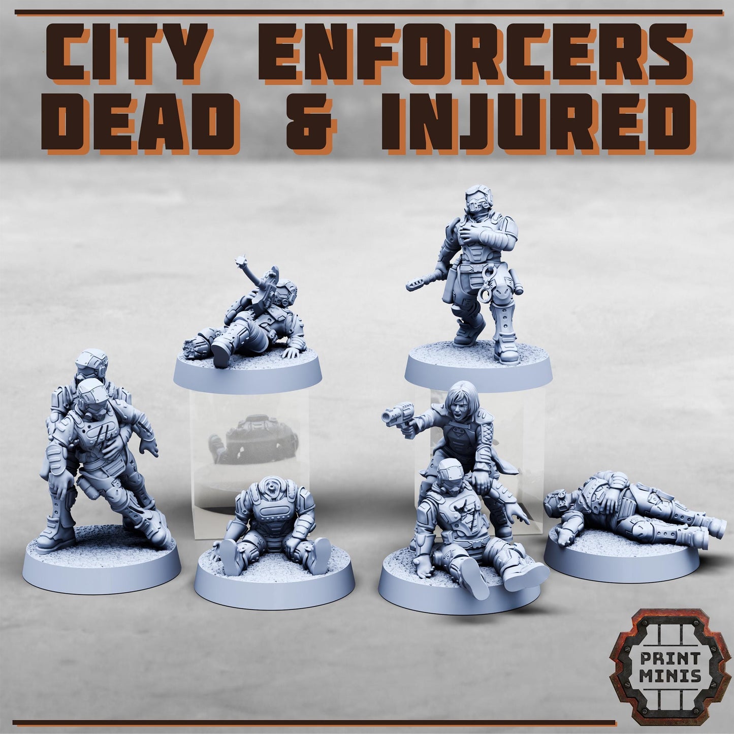City Watch Enforcers - Dead and Injured NPCs -  Sci-Fi Grimdark City Skirmish Warfare Female Mercenaries by Print Minis