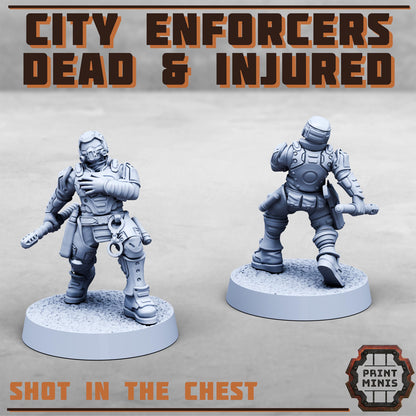 City Watch Enforcers - Dead and Injured NPCs -  Sci-Fi Grimdark City Skirmish Warfare Female Mercenaries by Print Minis