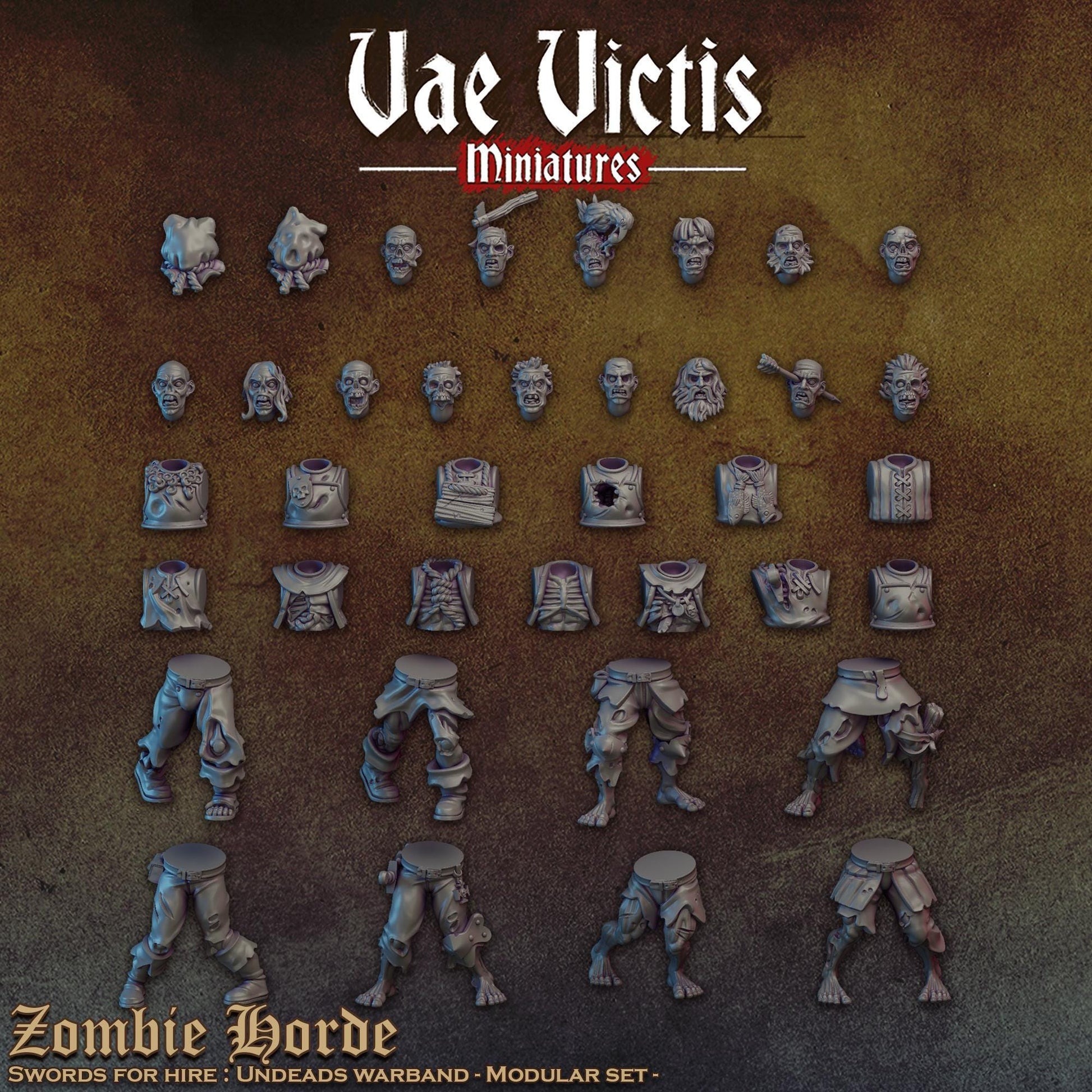 Zombie Horde Warband, Undead Henchmen and Undead Hunters,Fantasy Miniatures by Vae Victis, perfect for Fantasy Wargames and RPGs