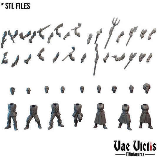 Modular Village Mob Miniatures, Bits and Weapon Conversions Fantasy by Vae Victis, perfect for Fantasy Wargames and Tabletop RPGs