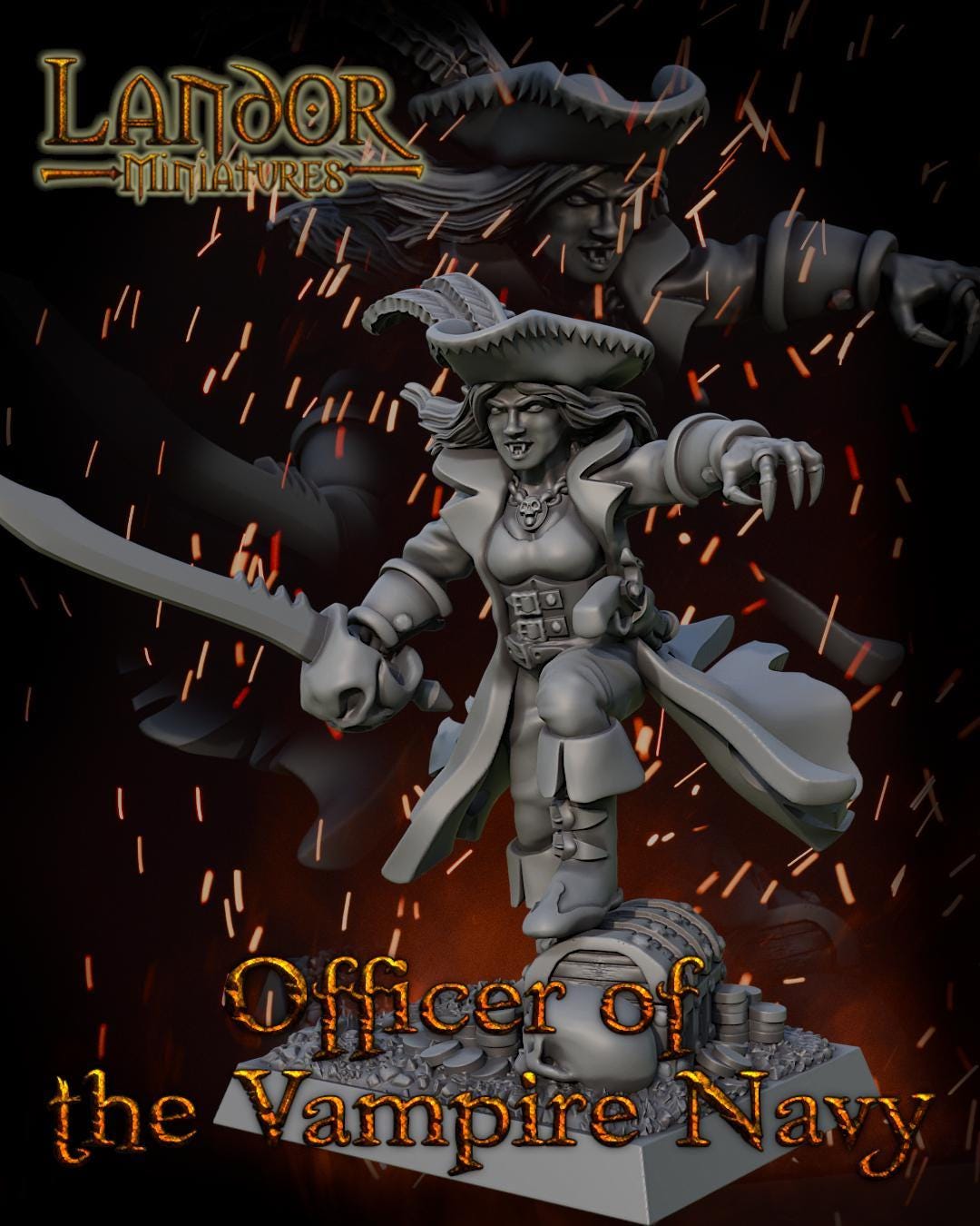 Vampire Pirate Captain, Modular Undead Swashbucklers by Landor Miniatures! Vampire Coast for Fantasy Wargames