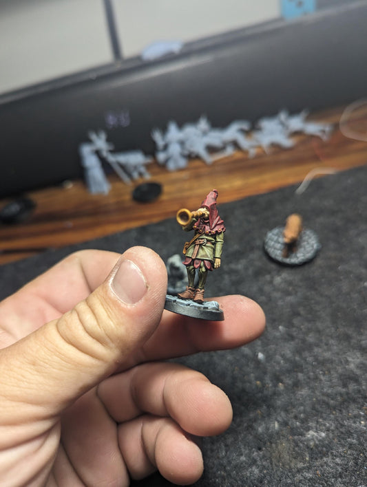 Sad Trumpeter, Cursed City Musician, Mercenary Miniatures by Vae Victis, perfect for Fantasy Wargames and Tabletop RPGs