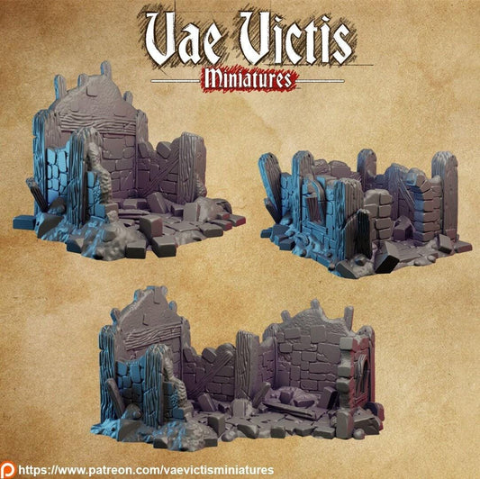 Stone Fantasy House Ruins Small Half Timbered Medieval Building Tabletop Terrain suitable for Fantasy Wargames and Tabletop RPGs