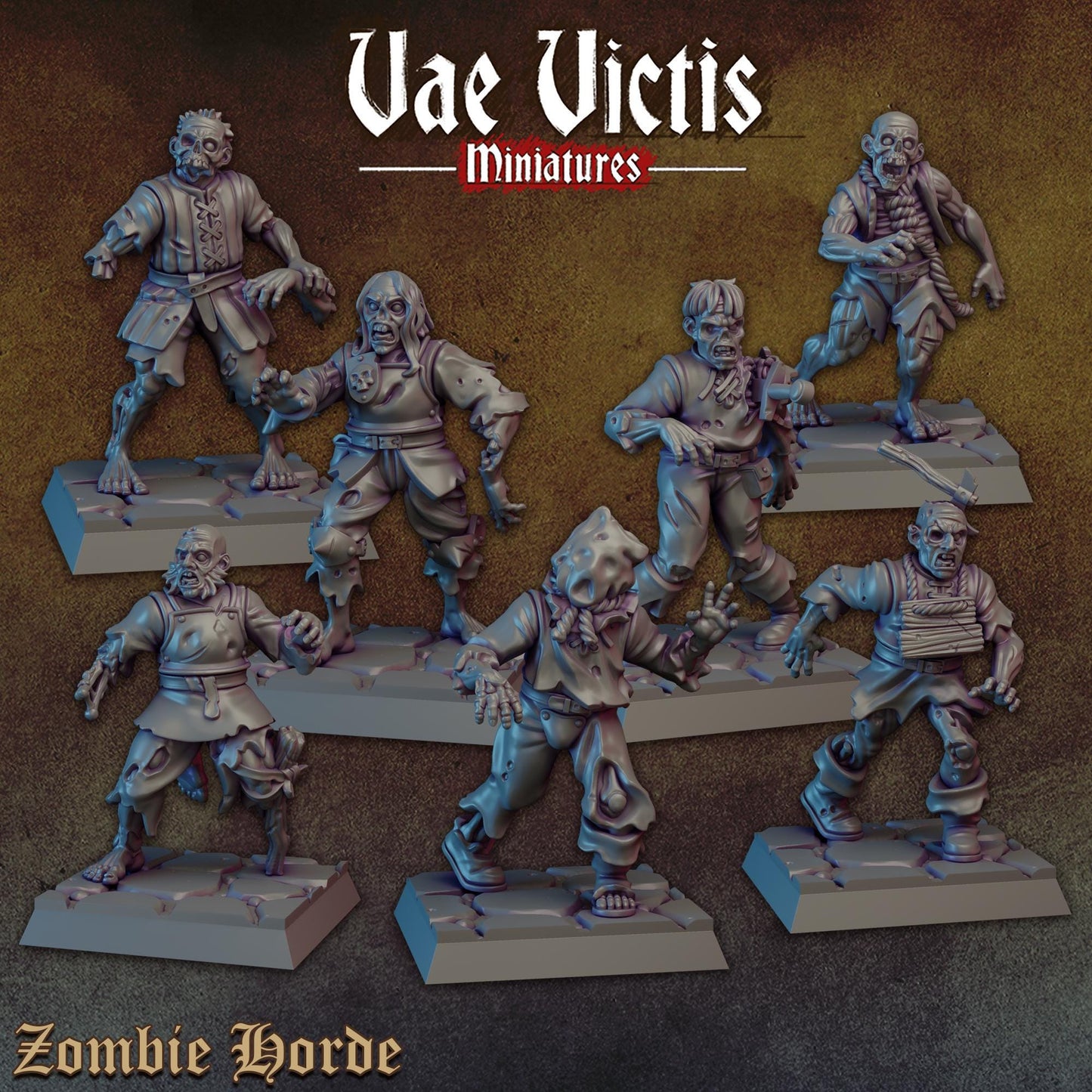 Zombie Horde Warband, Undead Henchmen and Undead Hunters,Fantasy Miniatures by Vae Victis, perfect for Fantasy Wargames and RPGs