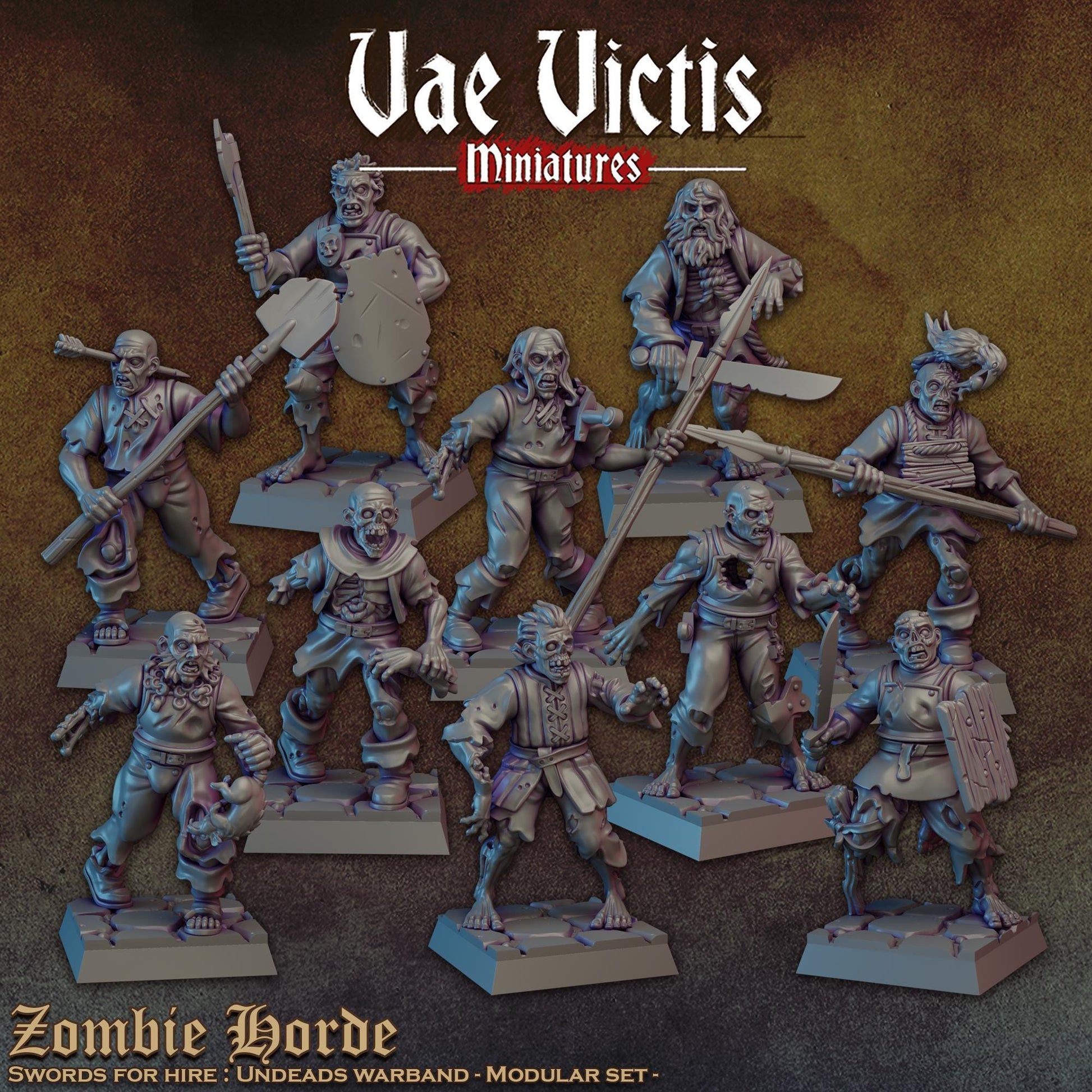 Zombie Horde Warband, Undead Henchmen and Undead Hunters,Fantasy Miniatures by Vae Victis, perfect for Fantasy Wargames and RPGs