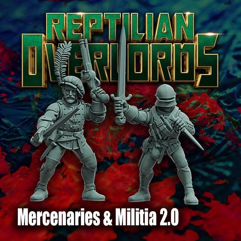 Modular Mercenaries & Militia 2.0, Weapons, Heads, Torsos and Legs. Fantasy Miniatures by Reptilian Overlords