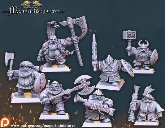 Dwarven Treasure Hunter Warband, Fantasy Skirmish Miniatures by Magori Miniatures, perfect for Fantasy Wargames and RPGs