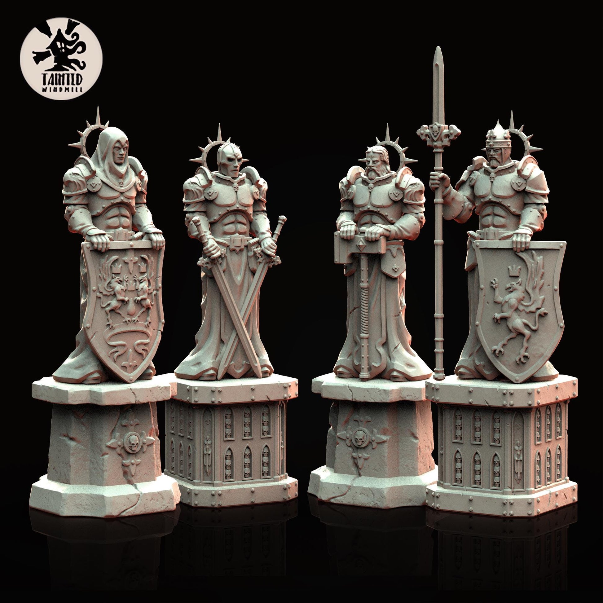 Gothic Statues Set 4, Imperial Cathedral Terrain Features Sculpted by Tainted Windmill for Wargames set in the Grimdark Future