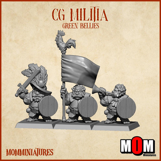Halfling Militia, Green Bellies, Halfling Shire Defense Force by MoM Miniatures, perfect for Fantasy Wargames and Tabletop RPGs