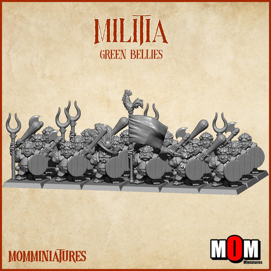Halfling Militia, Green Bellies, Halfling Shire Defense Force by MoM Miniatures, perfect for Fantasy Wargames and Tabletop RPGs
