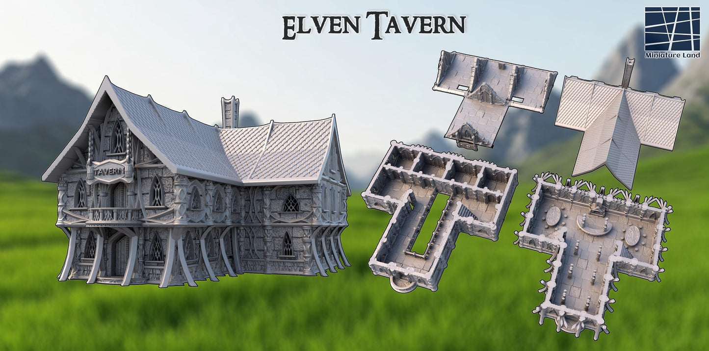 Elven Tavern - Tabletop Terrain - 28 MM, Tabletop 3D Printed Terrain by MiniatureLand, Perfect for Wargaming and RPGs