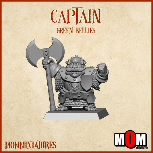 Halfling Captain 1, Green Bellies, Halfling Shire Defense Force by MoM Miniatures, perfect for Fantasy Wargames and Tabletop RPGs